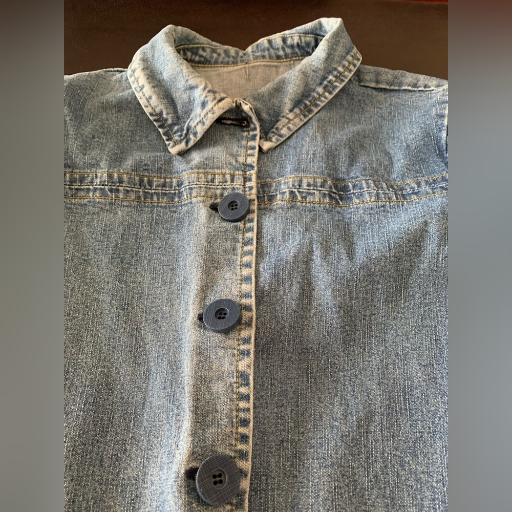 Vintage 80s 90s Denim Jean Chore Jacket Women Acid Chunky Buttons Pockets - Picture 13 of 14